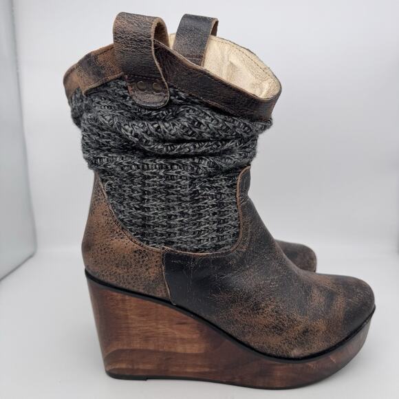Bed Stu Womens Bruges Boot Bootie Size 9 Distressed Brown Wedge Boho Western - Picture 4 of 15